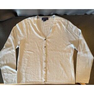 Charter Club Women’s Silver Silk Blend Cardigan V-neck Sweater Size L Metallic
